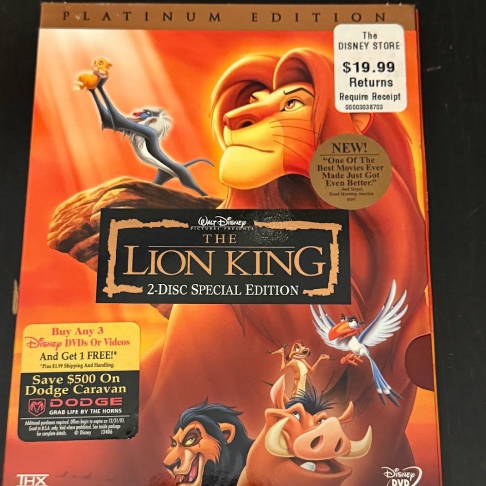 Disney The Lion King DVD – Platinum Edition – Featuring New Song – 2-Disc Set